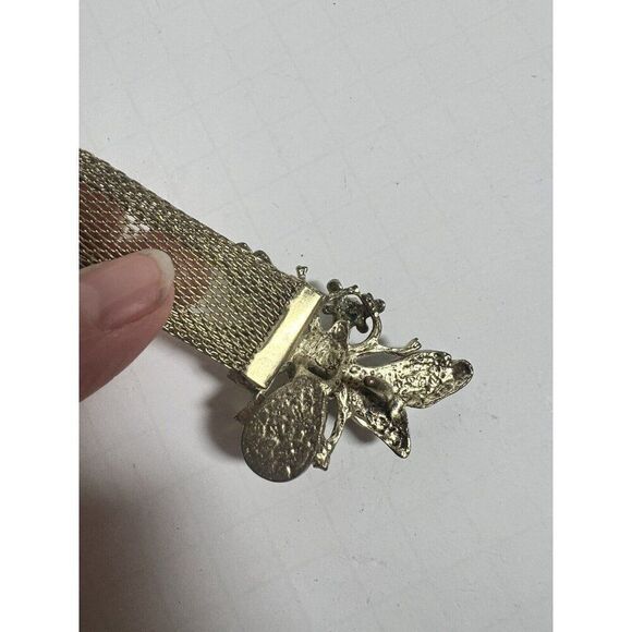 Rare VTG Y2k Metal Gold Tone Mesh Fly Bling Belt Sz L M 36" to 39"  Retro - Picture 4 of 6